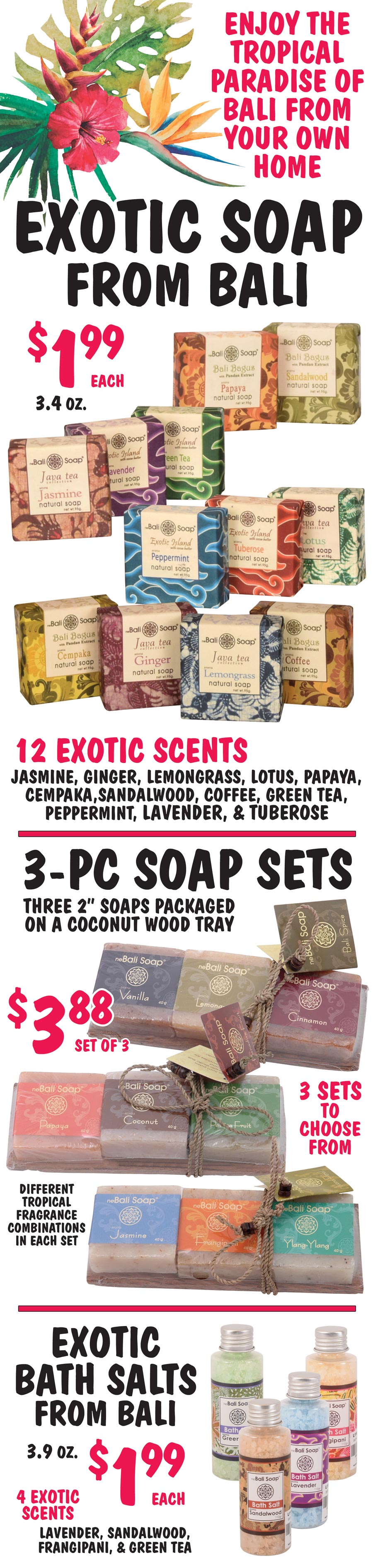 Exotic Soaps and Bath Salts from Bali for $1.99 - Lots of exotic scents