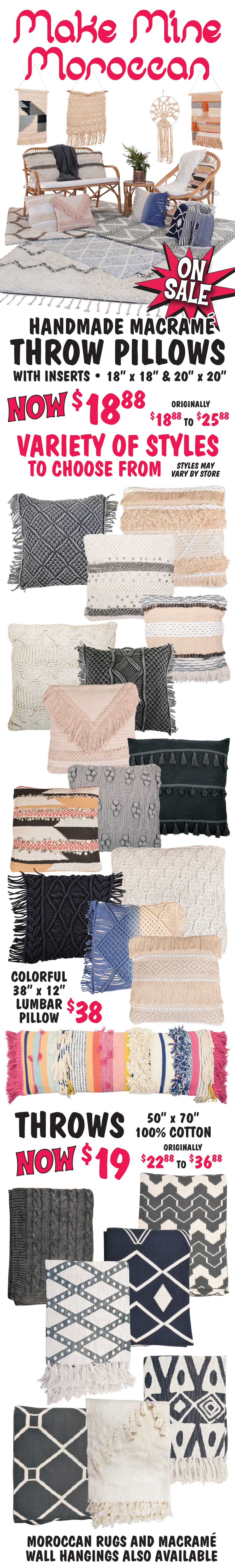 Moroccan Handmade Pillows and Throws - Macrame Pillows $18.88, Throws $19