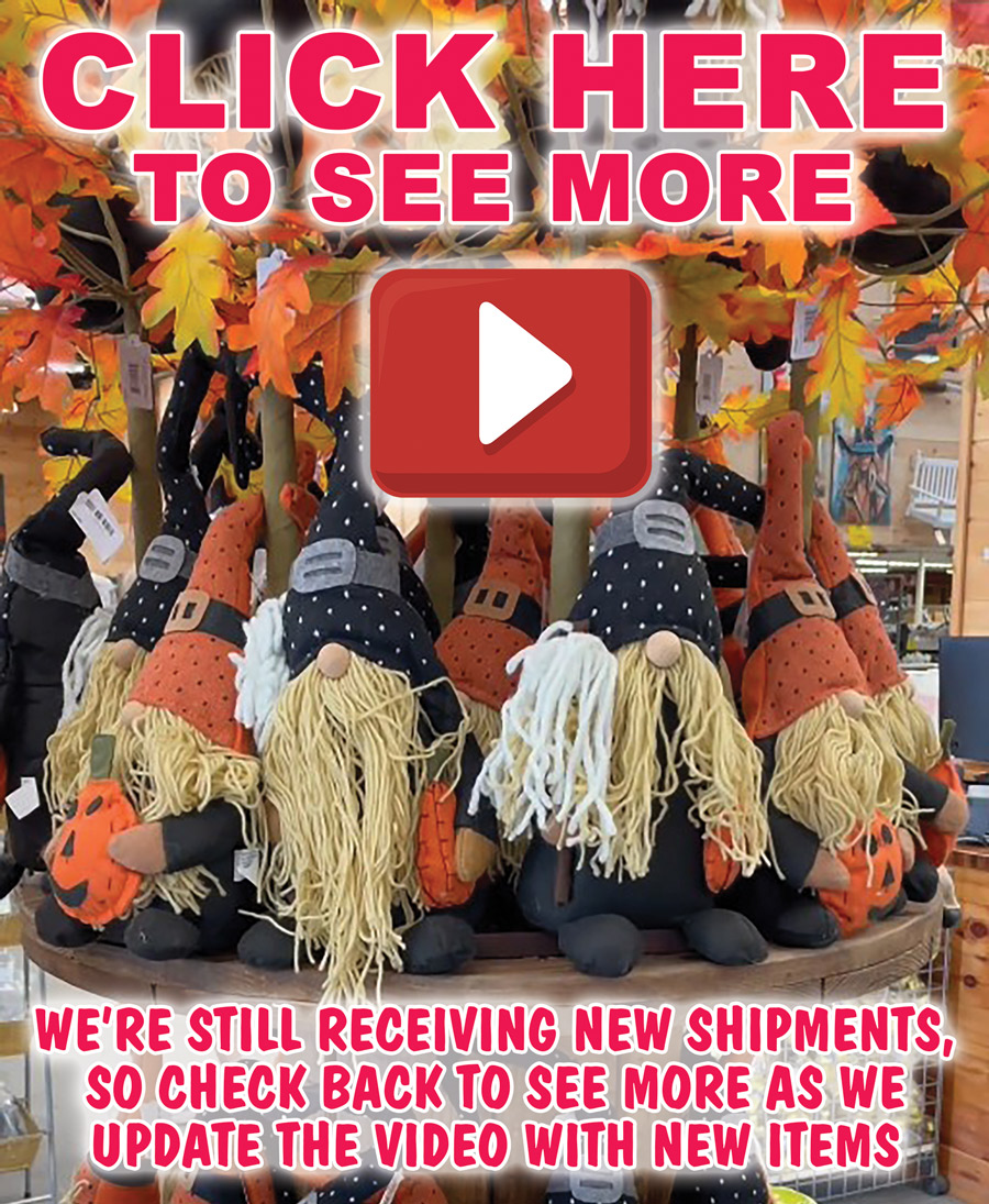 Special Buy Transpac Artificial Flower and Decor Buyout, our price $3 to $19, compare online for $17.99 to $80.66, huge variety of assorted items, Fall, Halloween, Christmas, and more, variety varies from store to store. Ornaments, sprays, picks, and branches our price $3 each, item number JISARTPLANTSM. Trees our price $19 each, item number JISARTTREE. Arrangements, wreaths, garlands, teardrops, candle rings, centerpieces, and swags our price $12 each, buy 5 or more for $10 each, item number JISARTPLANTLG. Gnomes, decor, tea towels set of 2, stockings set of 2, mugs set of 4, plates set of 4 our price $12 each, buy 5 or more for $10 each, item number JISFLGN.