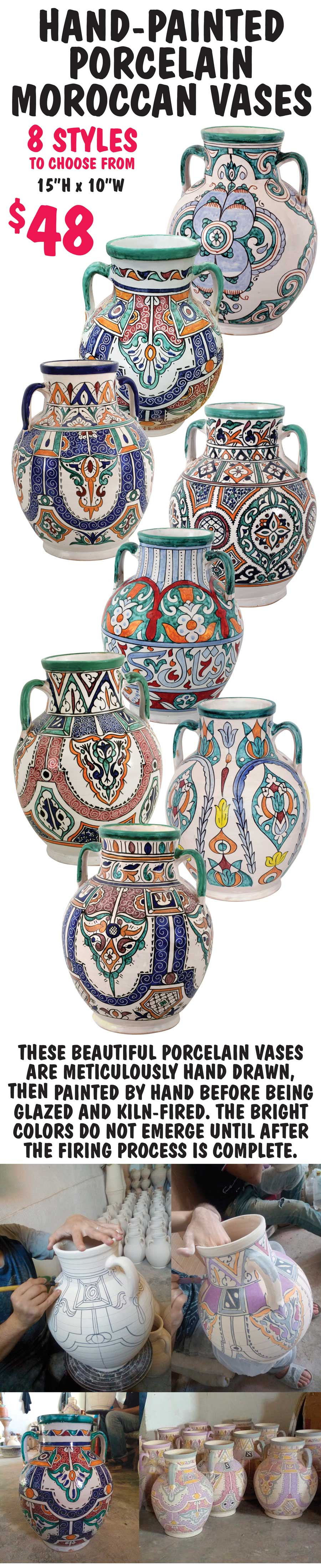 Hand-Painted Porcelain Moroccan Vases - 8 Styles - $48