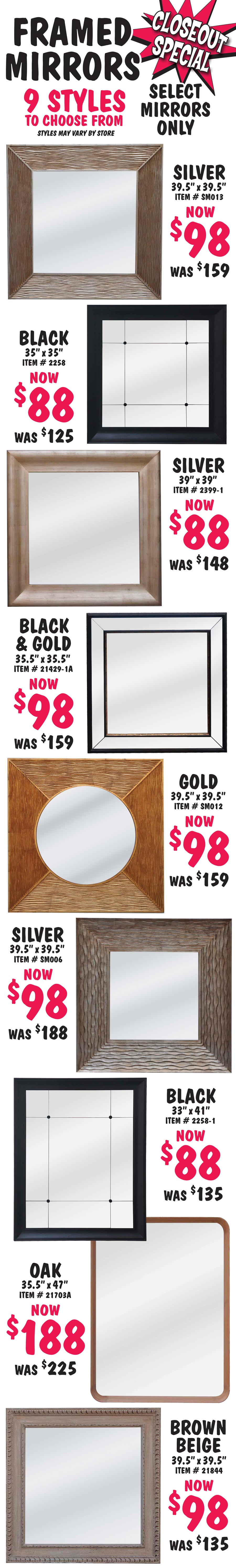 Closeout Mirrors select Mirrors starting at $88