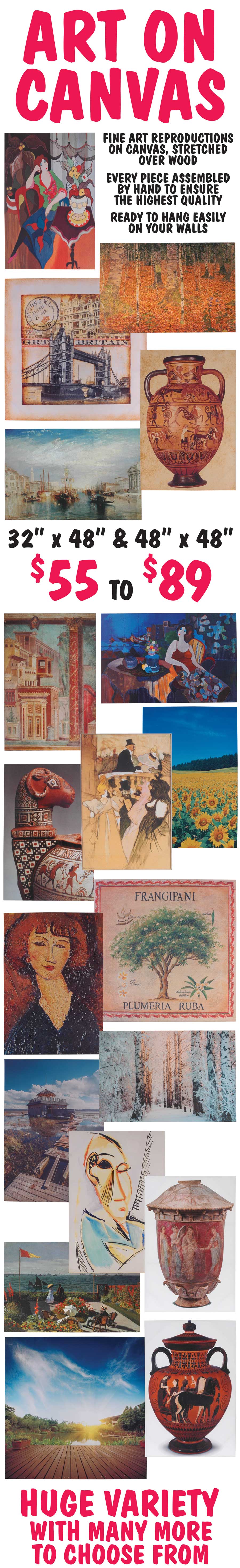 Fine Art reproductions on Canvas - $55 to $89 - Huge Variety