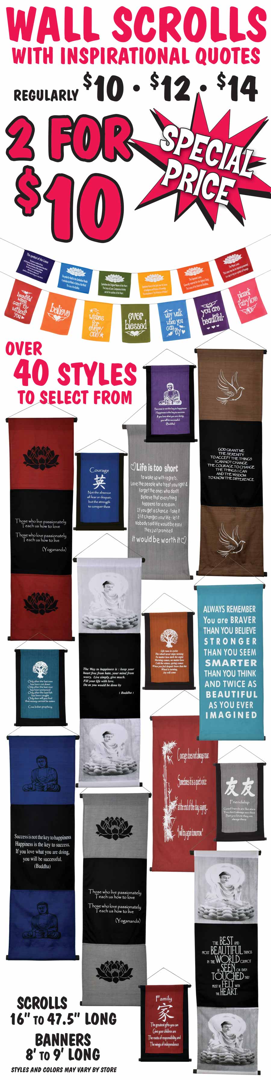 Wall Scrolls with Inspirational Quotes - 2 for $10 - over 40 different styles