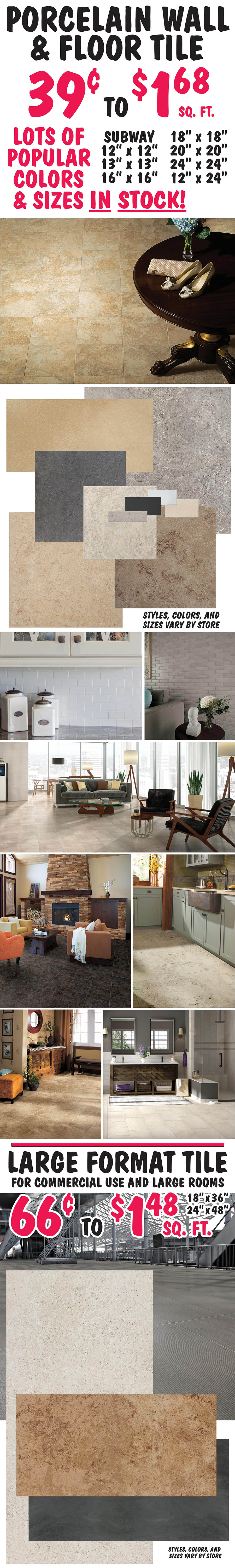 Porcelain Floor and Wall Tile starting at 39 cents a square foot