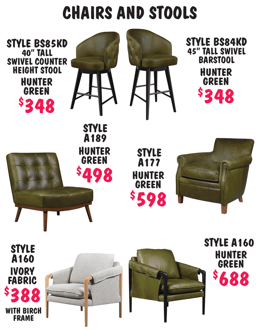 100 percent top grain Italian leather furniture, sofas, loveseats, chairs, ottomans, bar and counter height stools, available in 9 colors – hunter green, oxblood, vintage black, saba tee pee, vintage grey, vintage blue, vintage tan, vintage light grey, and vintage mocha. This lived-in top grain leather furniture is made to last a lifetime, acquiring a patina over time and becoming even more beautiful with age. Colors and styles may vary by store. Special BOGO on 4 colors only vintage light grey, vintage blue, vintage grey, and oxblood, no exceptions, sorry. Buy one piece at regular price, get a second piece of equal or lesser value for $99, any style including 4 and a half and 4 seater sofas. Hurry in for best selection. First come, first sold until they’re gone! BOGO only goo on vintage light grey, vintage blue, vintage grey, and oxblood, no exceptions, sorry. Colors and styles may vary by store.