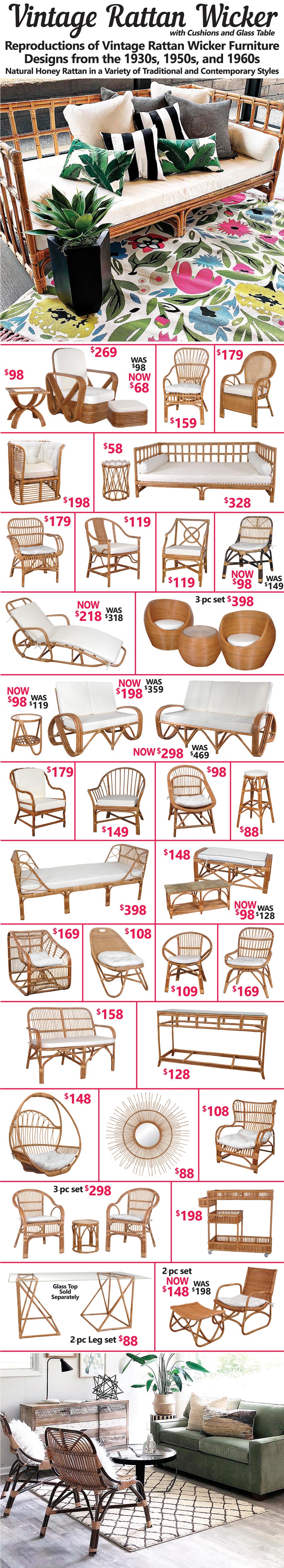 Vintage Rattan Wicker Furniture - Reproductions of Designs from the 1930s, 1950s, and 1960s