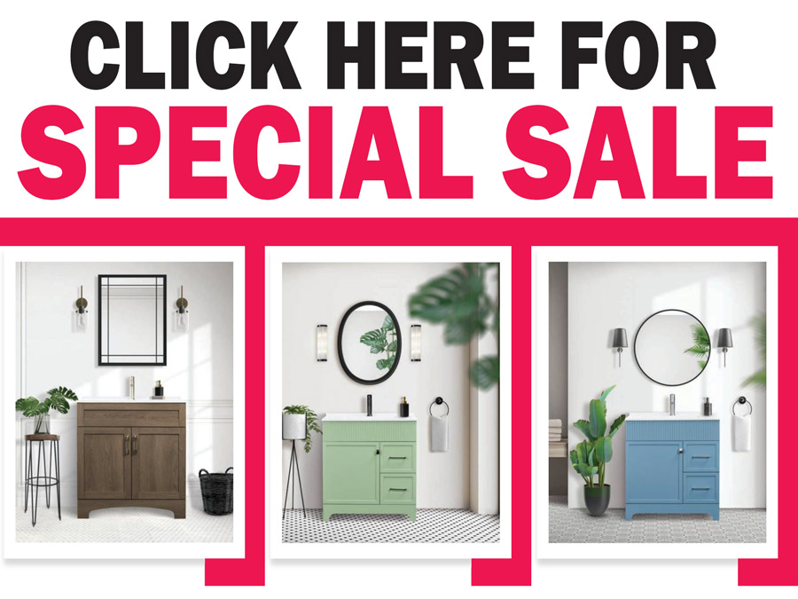 Special Buy Luxo Marbre Bath Vanities with marble tops $148 to $588, 24 inch, 30 inch, 36 inch, 48 inch, and 60 inch, compare online for $749 to $2,483, styles, colors, and sizes will vary from store to store.