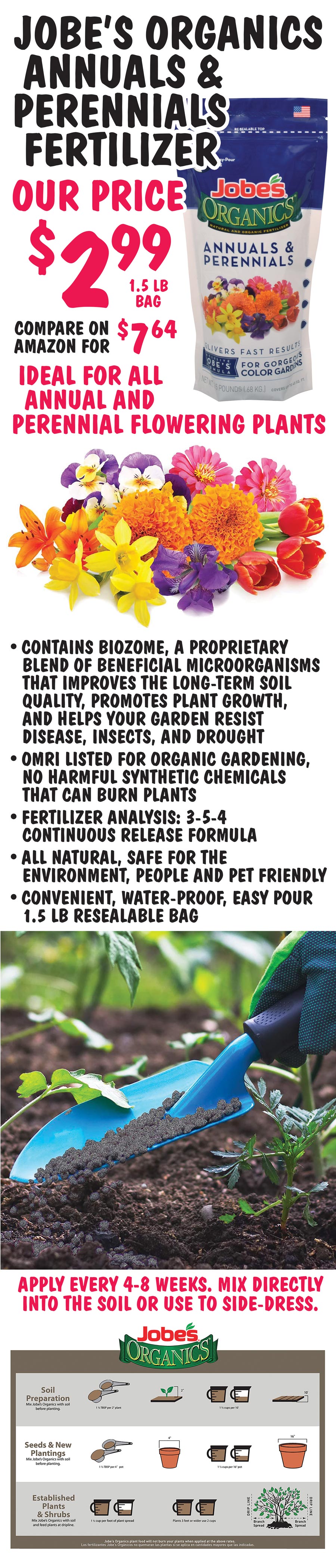 Jobe's Organics Annuals and Perennials Fertilizer - $2.99 for a 1 and a half pound bag