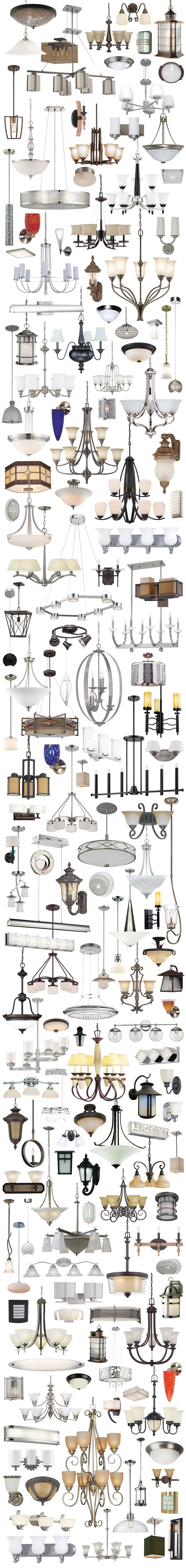 Amazing Lighting Deal, hundreds of styles $8 to $19, select chandeliers and pendants $29 to $99. The longtime owner of Rainbow Lighting in Chicago retired and we bought his entire inventory of light fixtures! Chandeliers, pendants, flush mount, semi flush mount, bath vanity lights, wall sconces, and outdoor wall, post, and hanging lights, thousands of light fixtures! The variety is unbelievable! Progress, Kichler, Transglobe, Designer’s Fountain, Satco, Z-Lite, Kalco, Craftsmade, AFX, Access, Hinkley, Oxygen, Vaxcel, and more. There are so many styles it is impossible to feature them all, so we’ve created this collage to show you as many as possible. Please contact your local store for more details and prices, styles may vary by store, many other styles available.