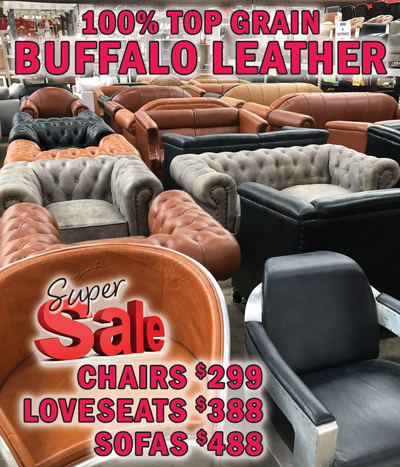 100 percent top grain buffalo leather Super Sale - chairs $299, loveseats $388, and sofas $488