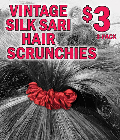 Vintage Silk Sari Hair Scrunchies - sold in 3-packs for $3 per pack. Assorted colors and patterns. Colors and patterns will vary by store.