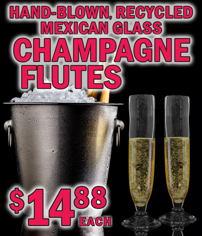 Hand-Blown, Recycled Mexican Glass Champagne Flutes $14.88 each