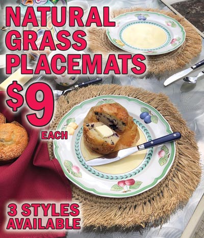 Natural Grass Placemats $9 each, 3 styles available