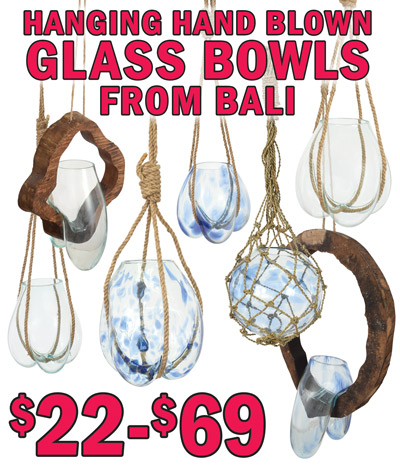 Hanging Hand Blown Glass Bowls from Bali $22 to $69