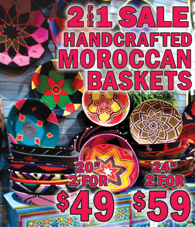 2 for 1 Sale Handcrafted Moroccan Baskets 20 inch 2 for $49 and 24 inch 2 for $59