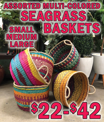 Assorted Multi Colored Seagrass Baskets $22 to $42, small, medium, and large