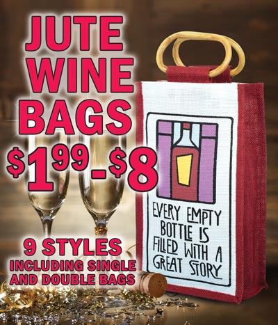 Jute Wine Bags $1.99 to $8, 9 styles including single and double bags