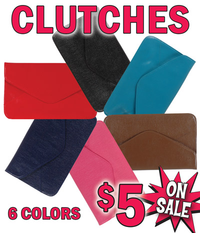 Clutches on sale $5, 6 colors