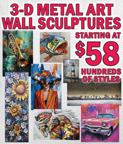 3 D Metal Art Wall Sculptures starting at $58, hundreds of styles