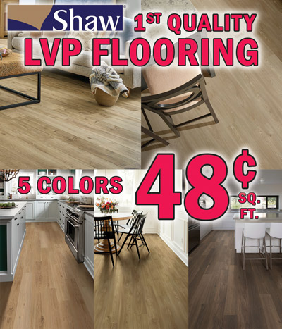 Shaw first quality L V P Flooring 48 cents a square foot, 5 colors