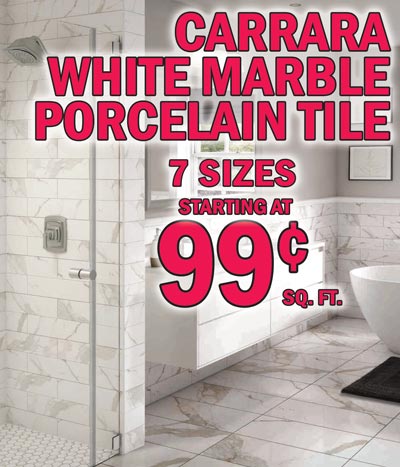 Carrara White Marble Porcelain Tile - 7 Sizes starting at 99 cents a square foot