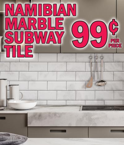 3 by 6 Nambian Marble Subway Tile 99 cent per piece or $7.88 a square foot