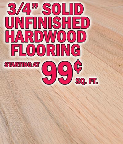 3 quarter inch Solid Unfinished Utility Hardwood Flooring starting at 99 cents a square foot