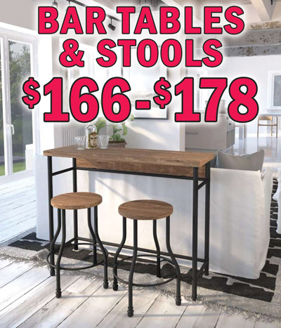 Bar Tables with 2 Stools $166 to $178