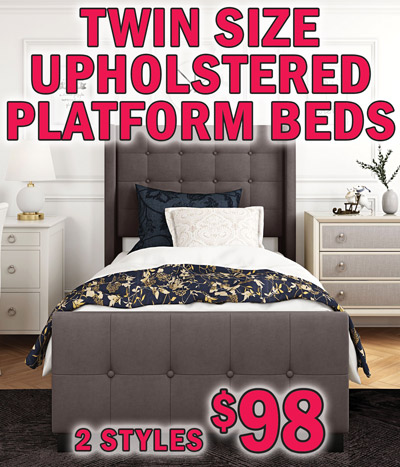 Pulaski Twin Upholstered Platform Beds in 2 styles $98