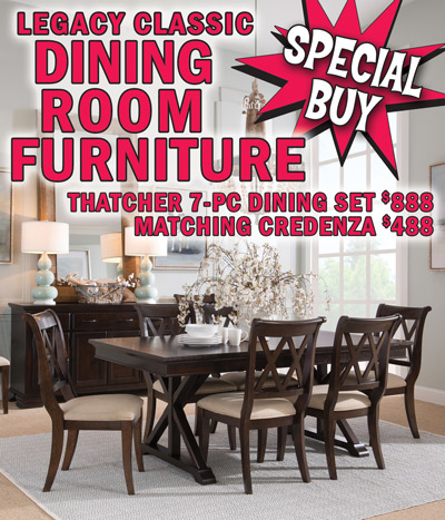 Special Buy Legacy Classic Thatcher 7-piece Dining Set $888 and matching Credenza $488