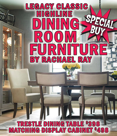 Special Buy Legacy Classic Highline Dining Room Furniture by Rachael Ray - Trestle Dining Table $398, matching Display Cabinet $498