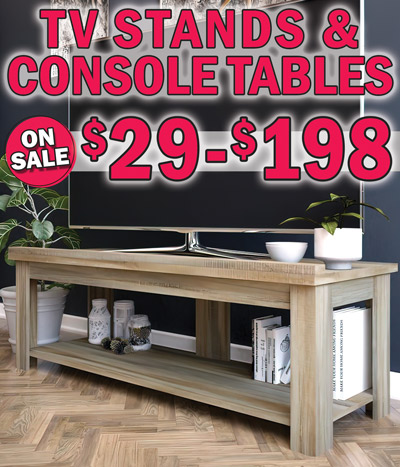 TV Stands and Console Tables on sale $29 to $198