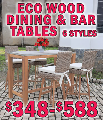 Eco Wood Dining and Bar Tables, 6 styles, $348 to $588