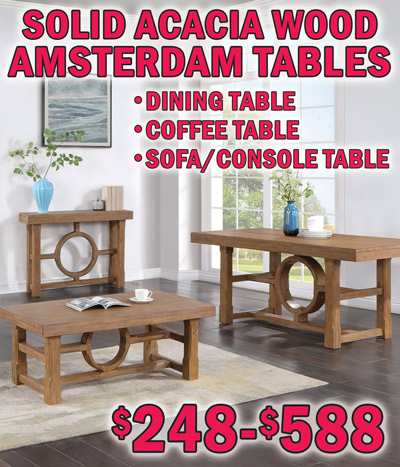 Solid Acacia Wood Amsterdam Tables - dining table, coffee table, sofa console table, $248 to $588