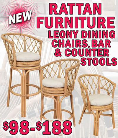 Rattan Furniture – New Leony Dining Chairs, Bar and Counter Stools $98 to $188