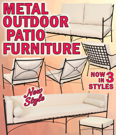 Metal Outdoor Patio Furniture now in 3 styles – Club Chairs, Loveseats, 3-seater Garden Sofas, Ottomans, and more