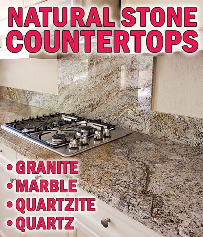 Natural Stone Countertops - Granite, Marble, Quartzite, and Quartz. Available only in our Birmingham-Irondale, Chattanooga, Chesapeake, Columbia, Greenville, and Mobile stores. Solid Granite $199 to $599 each. Solid, Prefab, and Blanks in Marble, Quartzite, and Quartz $199 to $799 each. Not all stores have the same selection. Styles, colors, and prices will vary from store to store.