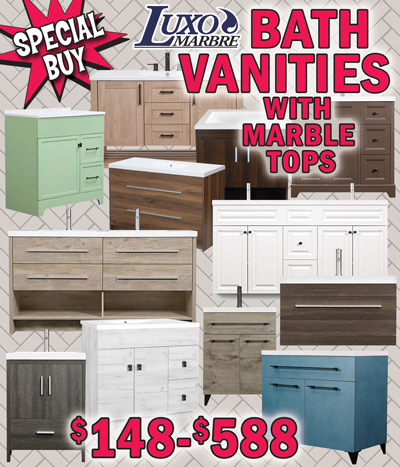 Special Buy Luxo Marbre Bath Vanities with marble tops $148 to $588