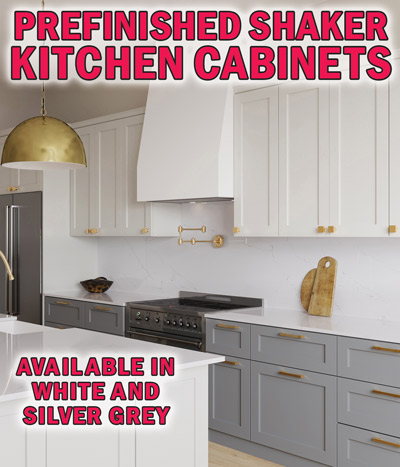 Prefinished Shaker Kitchen Cabinets available in white and silver grey