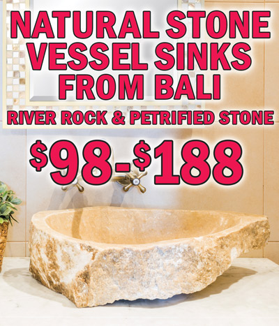 Natural Stone Vessel Sinks from Bali, river rock and petrified stone $98 to $188