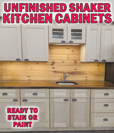 Unfinished Shaker Kitchen Cabinets, ready to stain or paint