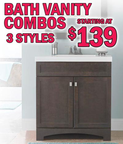 Bath Vanity Combos includes Vanity Top – starting at $139