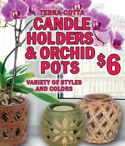 Terra Cotta Candle Holders and Orchid Pots $6, variety of styles and colors