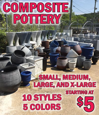 Composite Pottery – 10 Styles – 5 Colors - Small, Medium, Large, and Extra Large $5 to $98