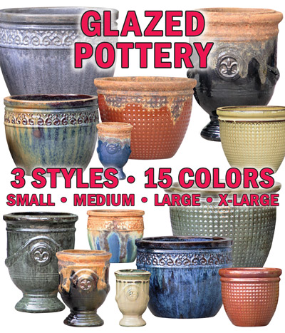 Glazed Pottery - 3 styles, 15 colors, small, medium, large, and extra large