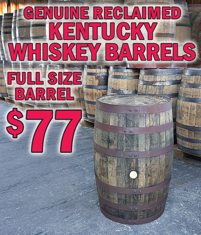 Genuine Reclaimed Kentucky Whiskey Barrels, full size barrels $77