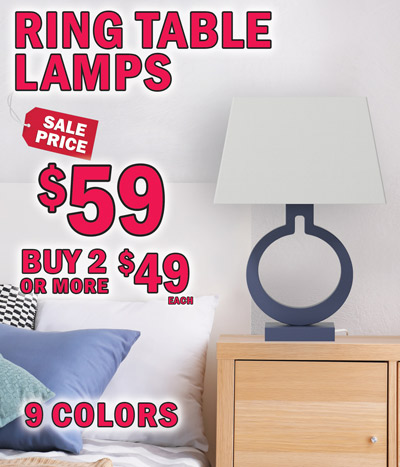 Ring Table Lamps sale price $59, buy 2 or more $49 each, 9 colors