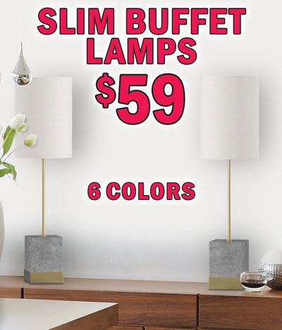 Slim Buffet Lamps $59, 6 colors