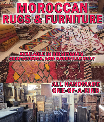 Moroccan Rugs and Furniture, all handmade one of a kind, available in Birmingham, Chattanooga, and Nashville only