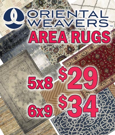 Oriental Weavers Area Rugs 5 feet by 8 feet $29, 6 feet by 9 feet $34